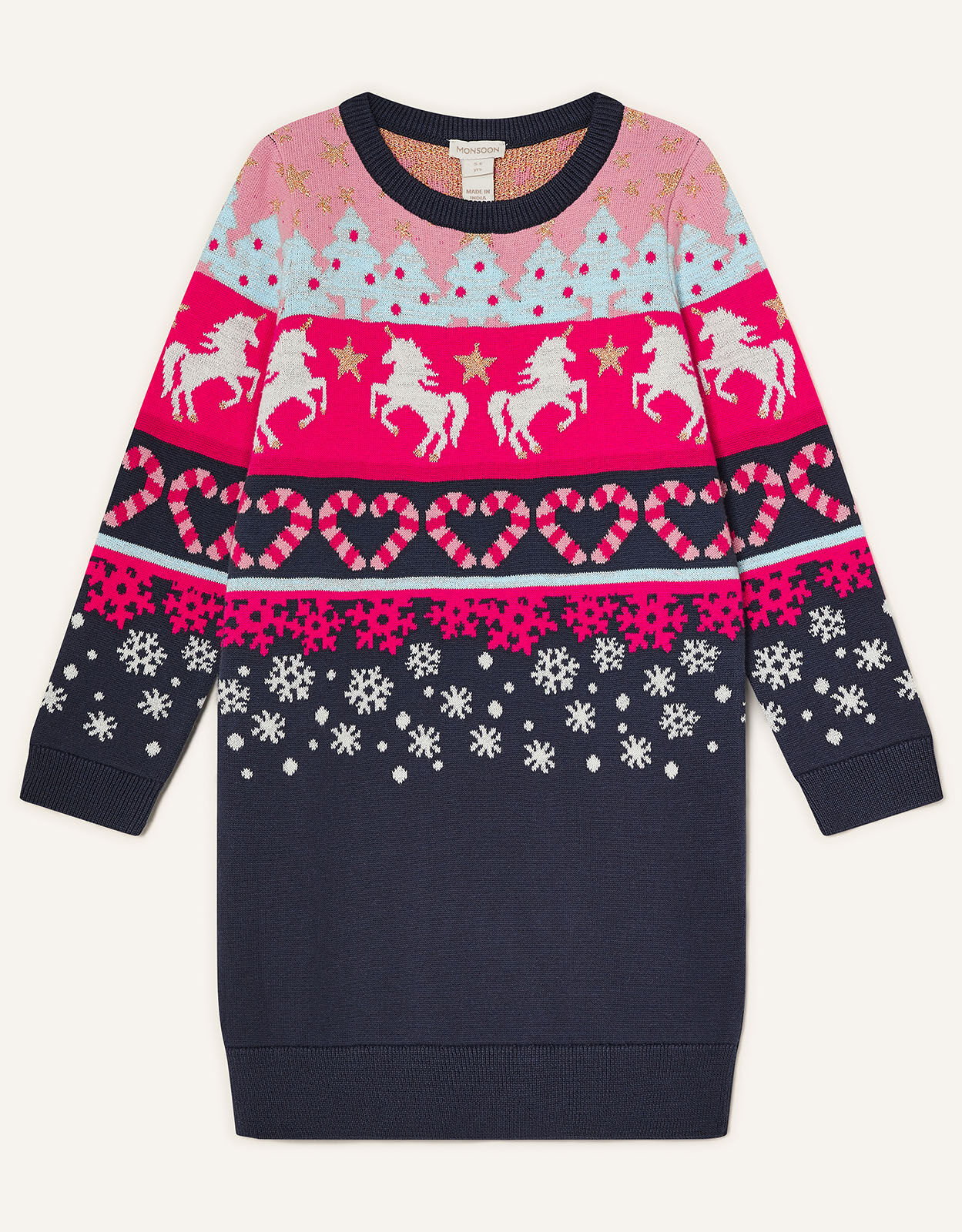 Unicorn Fair Isle Knit Dress Red Girls Dresses Monsoon ROI