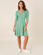 Printed Square Neck Jersey Dress, Green (GREEN), large