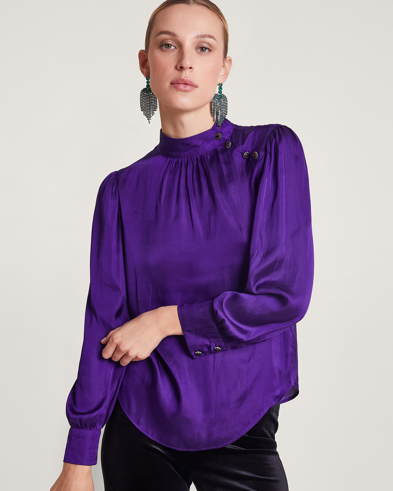 Purple high neck blouse new arrivals
