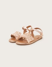 Frill Leather Sandals, Gold (ROSE GOLD), large