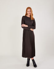Pleated Batwing Midi Jersey Dress, Brown (BROWN), large
