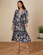 Embroidered Tape Midi Dress, Blue (NAVY), large