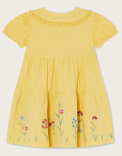 Baby Jersey Broderie Sleeves Floral Dress	, Yellow (YELLOW), large