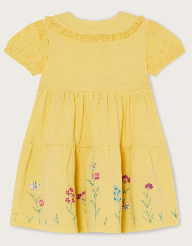 Baby Jersey Broderie Sleeves Floral Dress	, Yellow (YELLOW), large