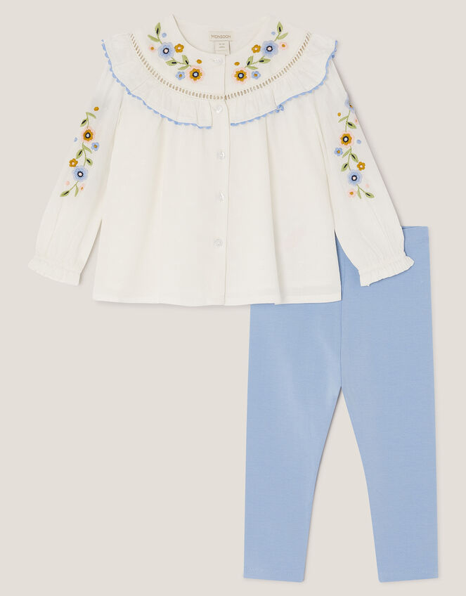 Baby Embroidered Blouse & Leggings Set, Ivory (IVORY), large