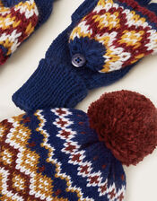 Fair Isle Knitted Hat and Gloves Set, Multi (MULTI), large