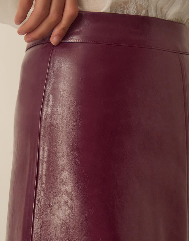 Pippa Faux Leather Midi Skirt, Red (BURGUNDY), large