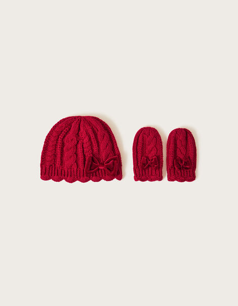 Baby Hat and Mittens Set, Red (RED), large