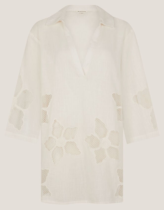 Joanna Cutwork Beach Shirt, Ivory (IVORY), large