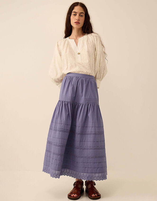 East Betsy Cotton Poplin Midi Skirt, Blue (BLUE), large