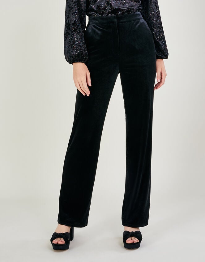 Carla Velvet Bootcut Trousers, Black (BLACK), large