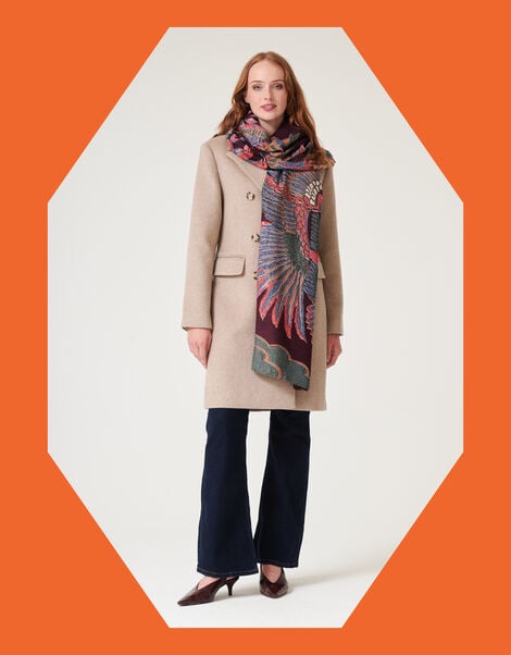 One Hundred Scarf Crane Print Lightweight Scarf, , large