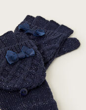 Bow Detail Capped Gloves, Blue (NAVY), large