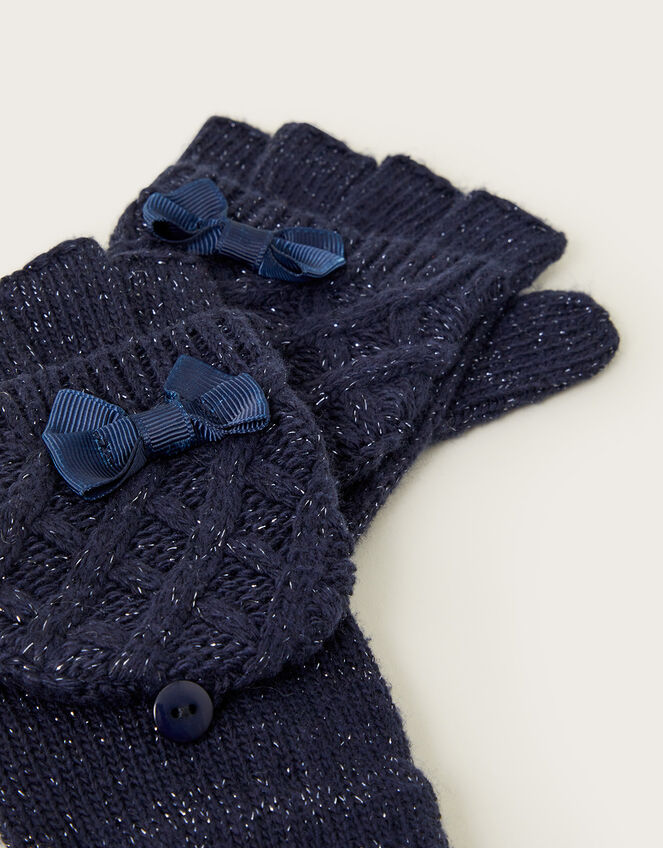 Bow Detail Capped Gloves, Blue (NAVY), large