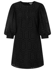 Pippa Pineapple Embroidered Lace Dress, Black (BLACK), large
