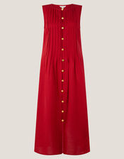 Monica Sleeveless Pleated Midi Dress, Red (RED), large