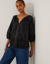 Esme Floral Appliqué 3/4 Sleeve Top, Black (BLACK), large