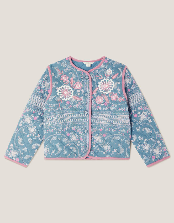 Embroidered Paisley Quilted Jacket, Blue (BLUE), large