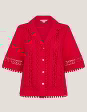 Irina Short Sleeve Lace Shirt, Red (RED), large