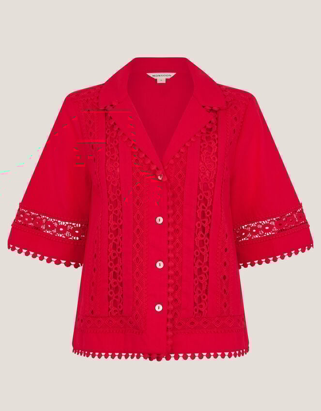 Irina Short Sleeve Lace Shirt, Red (RED), large