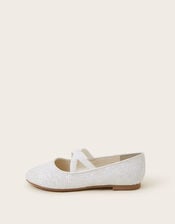 Elasticated Glitter Ballerina Flats, Ivory (IVORY), large