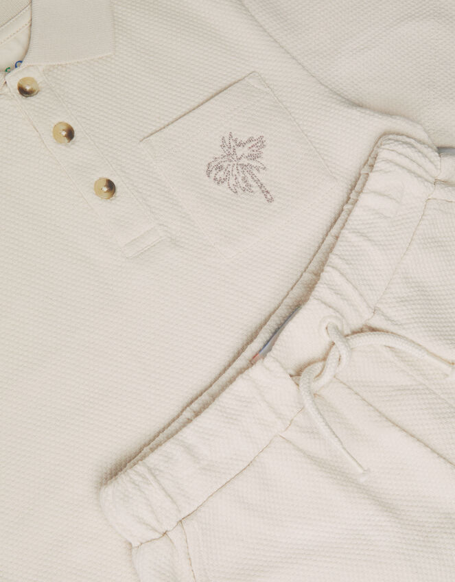 Palm Jersey Polo Shirt & Shorts Set, Natural (STONE), large