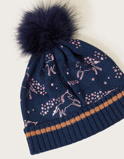 Rainbow Foil Print Beanie Hat, Blue (NAVY), large