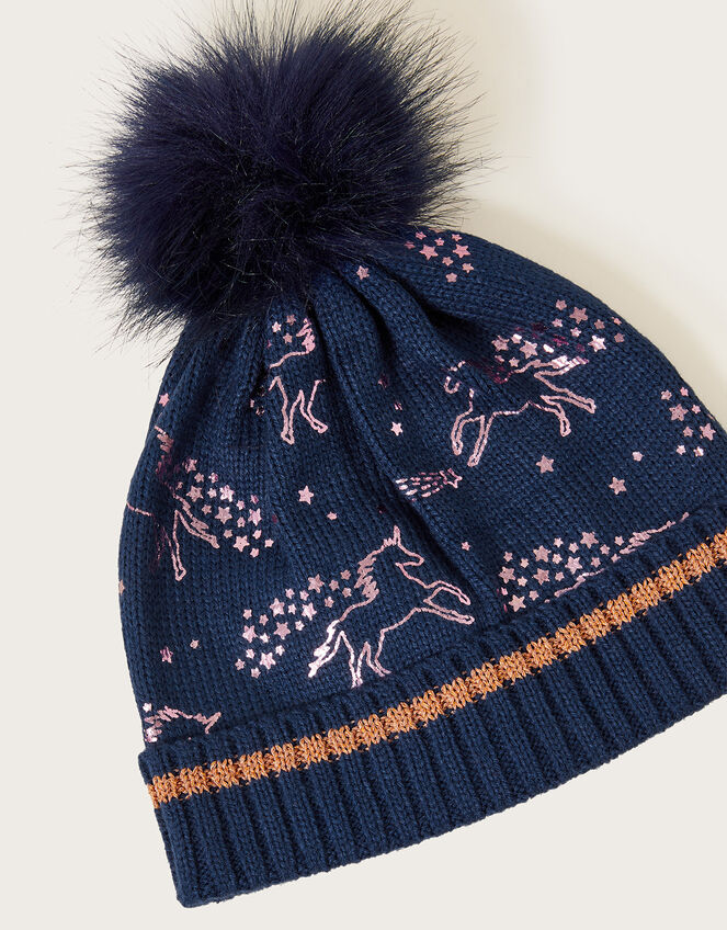 Rainbow Foil Print Beanie Hat, Blue (NAVY), large