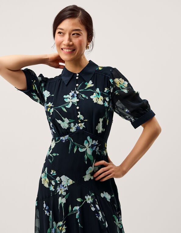 Lilwen Floral Midi Tea Dress, Blue (NAVY), large