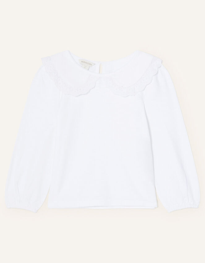Lace Collar Jersey Top, Ivory (IVORY), large