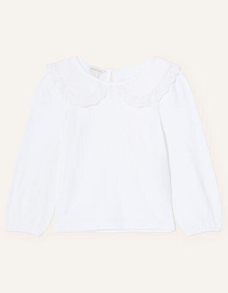 Lace Collar Jersey Top Ivory, Ivory (IVORY), large