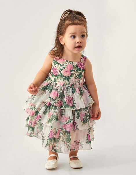 Baby Raye Floral Organza Tiered Dress, Ivory (IVORY), large