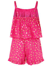 Foil Heart Print Frill Playsuit, Pink (PINK), large