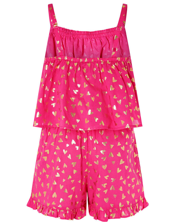 Foil Heart Print Frill Playsuit, Pink (PINK), large