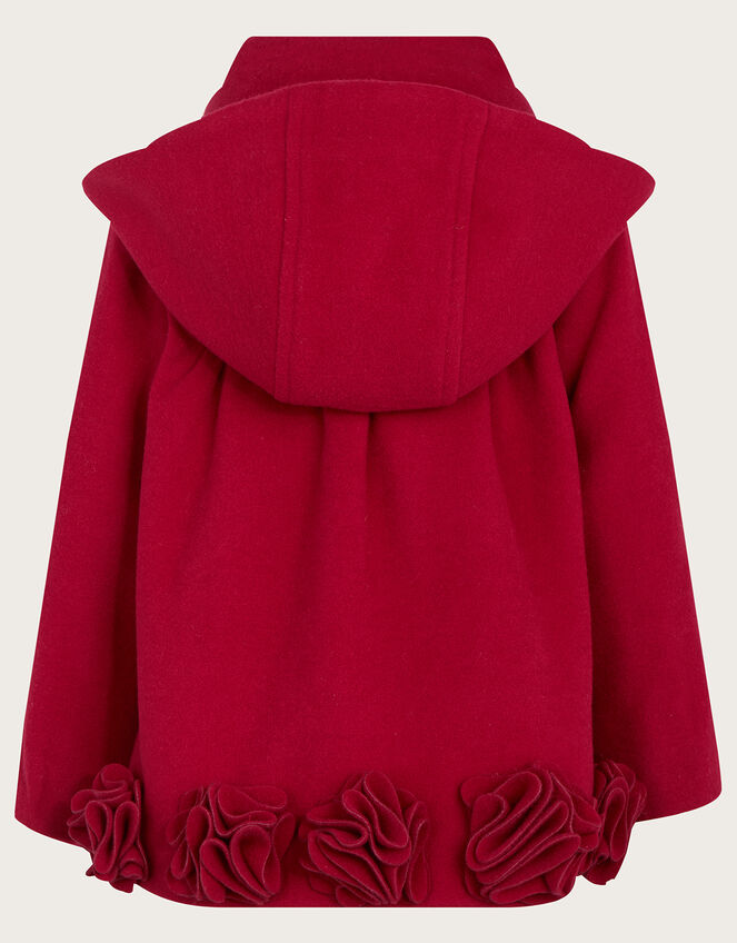 Baby Rose Hem Pleated Coat with Hood	, Red (RED), large