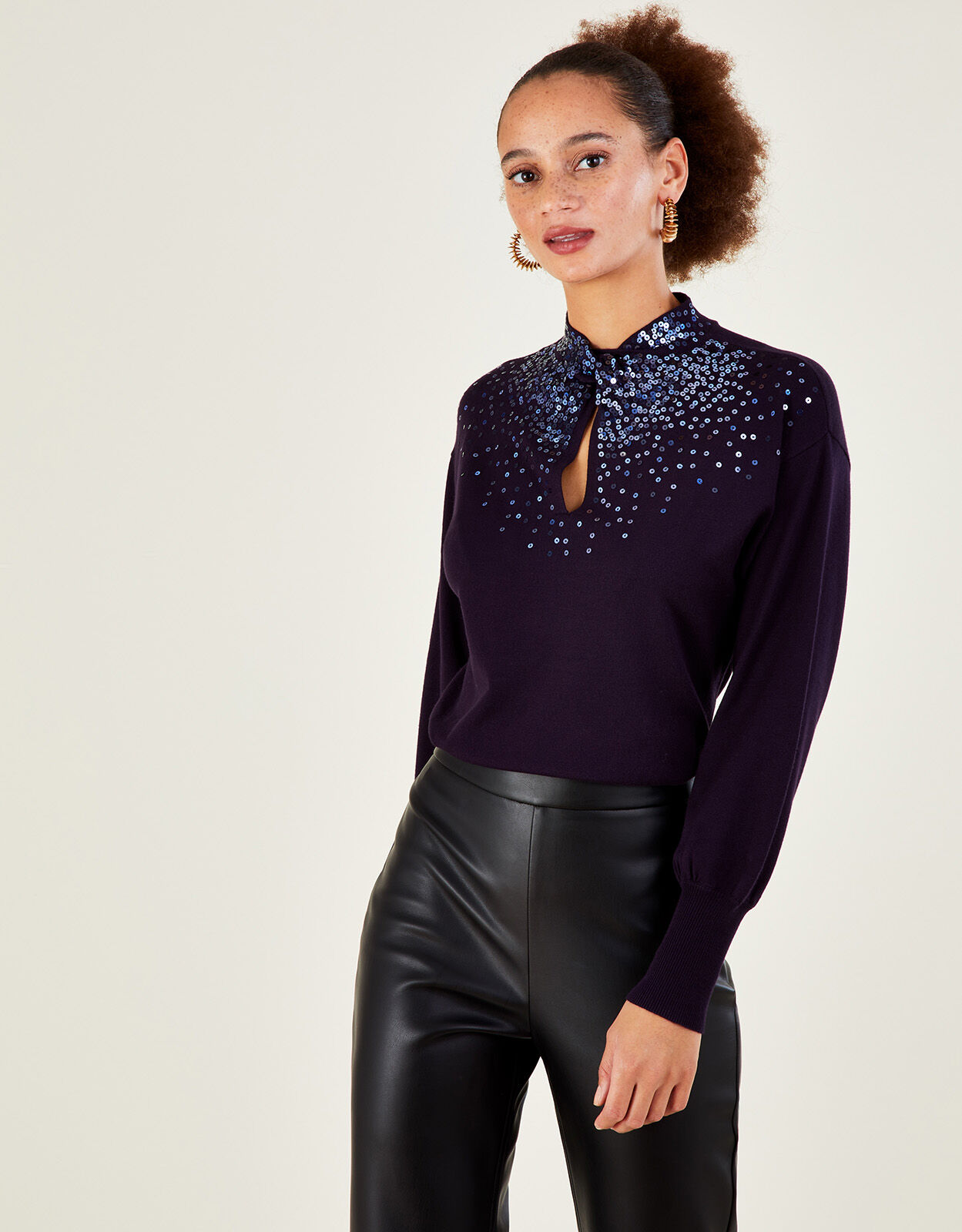 Scatter Sequin Twist Neck Jumper Purple Knitwear Monsoon Global