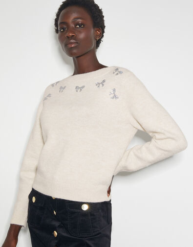 Mal Glitter Bow Sweater, Ivory (IVORY), large