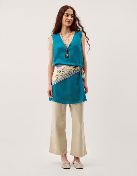 Lara Sleeveless Linen Blend Mini Dress, Teal (TEAL), large