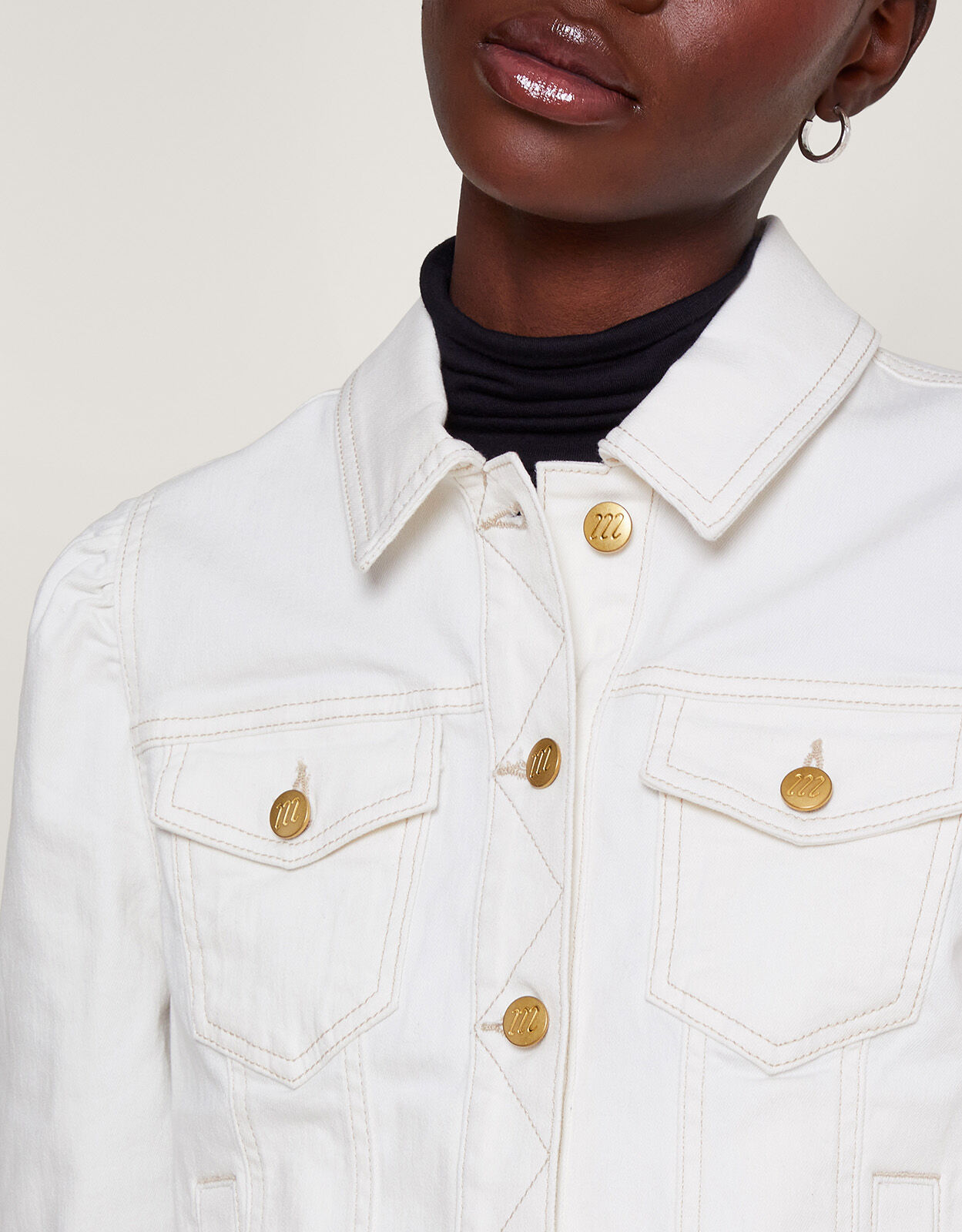 Puff Sleeve Denim Jacket with Sustainable Cotton Natural