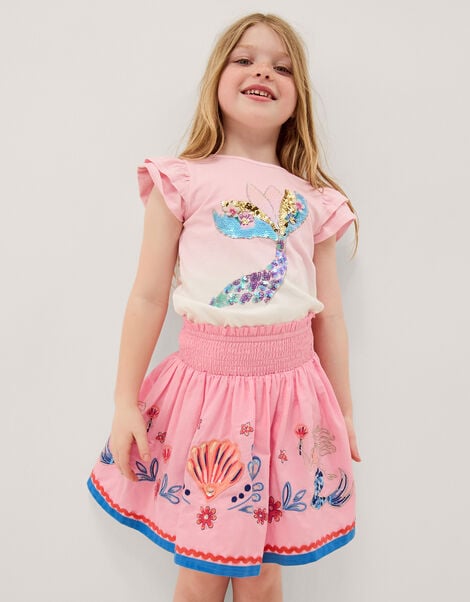 Mermaid & Shell Embellished Skirt, Pink (PINK), large