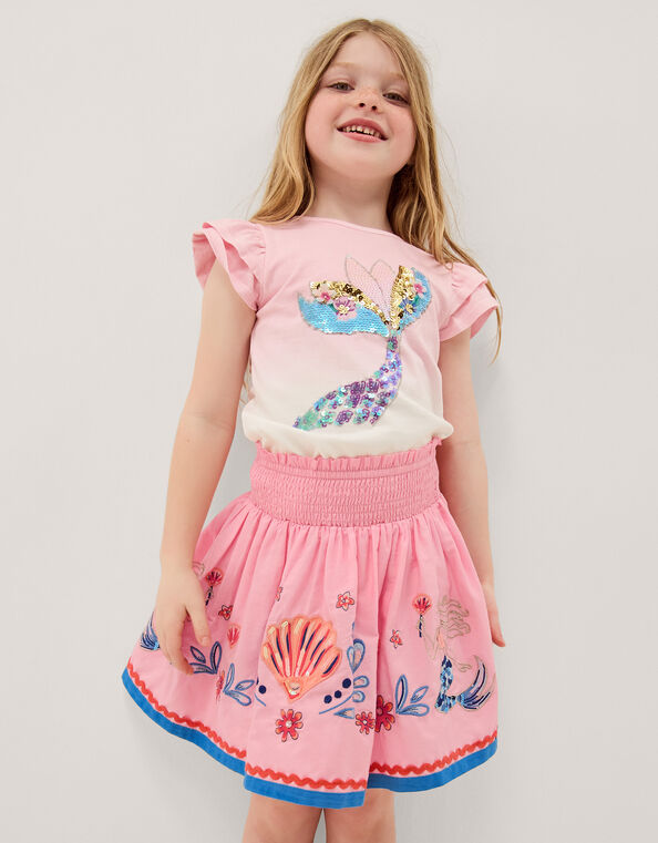 Mermaid & Shell Embellished Skirt, Pink (PINK), large