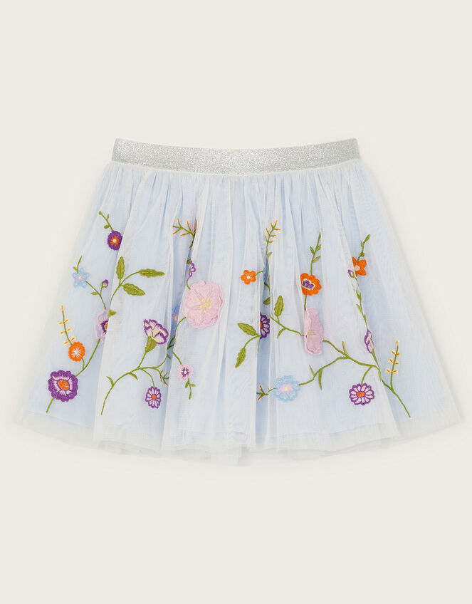 Embroidered Tulle Skirt, Blue (BLUE), large