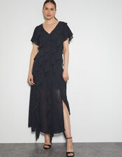 Renata Ruffle Maxi Dress, Black (BLACK), large