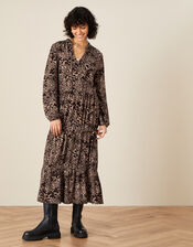 Animal Print Midi Dress in LENZING™ ECOVERO™ , Brown (BROWN), large