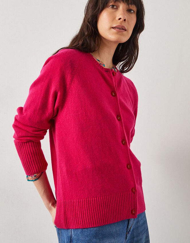 East Ember Cashmere Crew Neck Cardigan, Pink (PINK), large