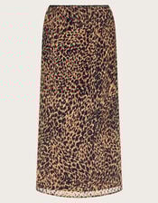 Liza Leopard Print Midi Skirt, Brown (BROWN), large