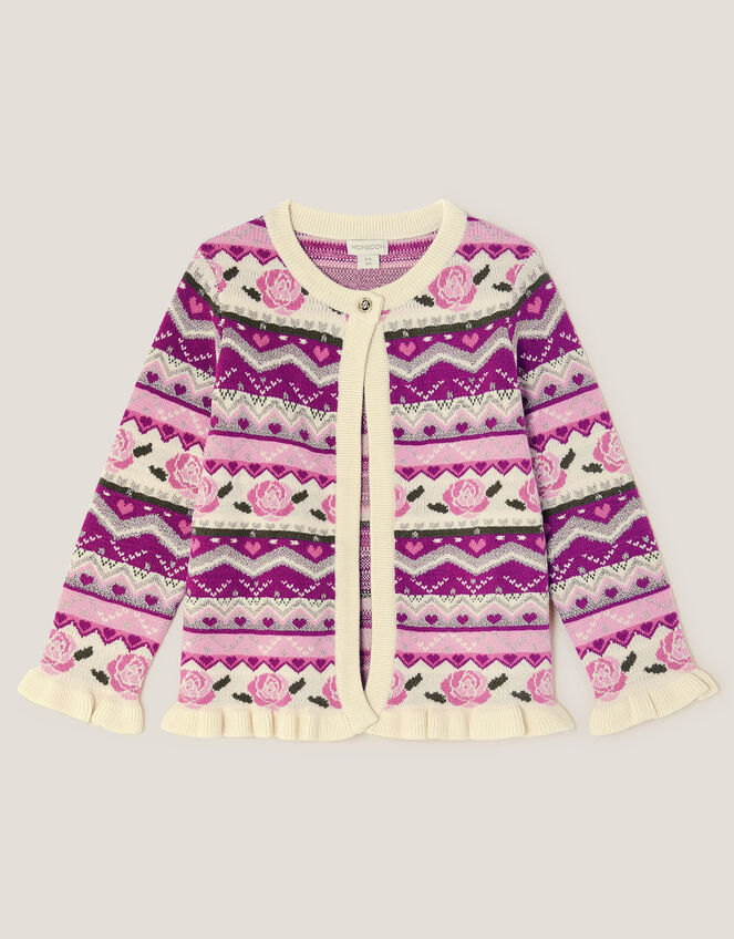 Floral Fair Isle Cardigan, Pink (PINK), large
