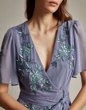 Sarah Floral Embellished Maxi Wrap Dress, MID BLUE, large