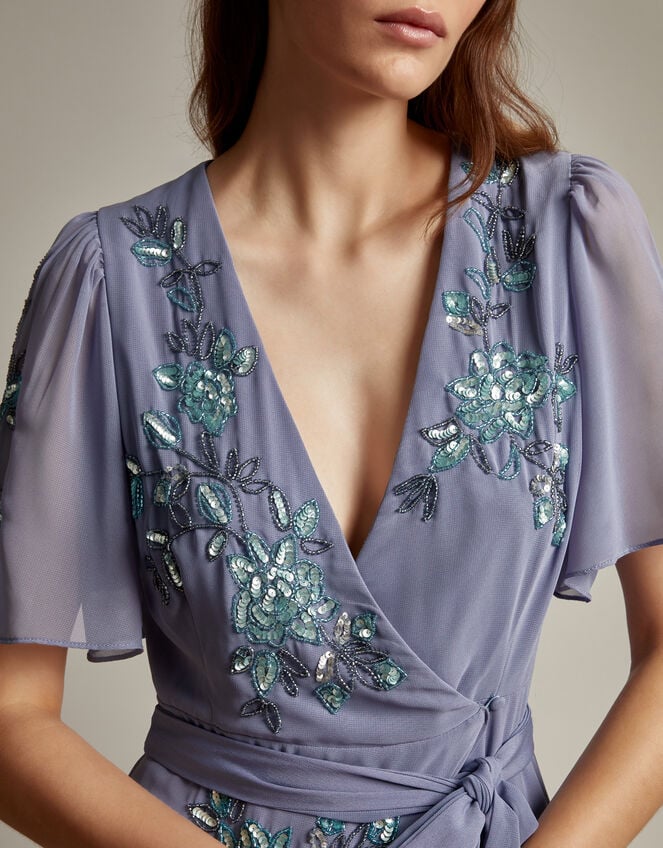 Sarah Floral Embellished Maxi Wrap Dress, MID BLUE, large