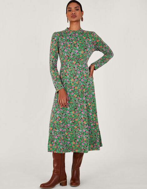 Zeina Ditsy Print Dress, Green (GREEN), large